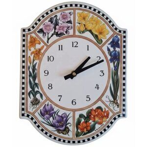 Vintage Handpainted Floral Wall Clock Olive Street Pottery 10.5" Indoor Outdoor